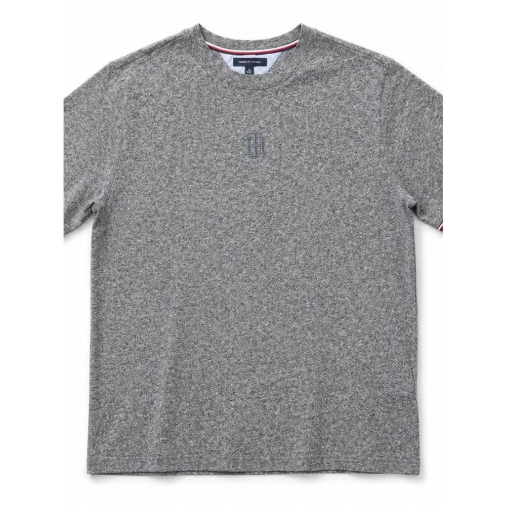 Tommy Hilfiger Men’s Gray Textured Tee Shirt XL Short Sleeve Logo Cotton - Picture 2 of 9